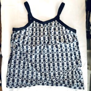 Blue and White Tankini Swimsuit Top, Sz 16W, Attached Underwire Bra, Like New!